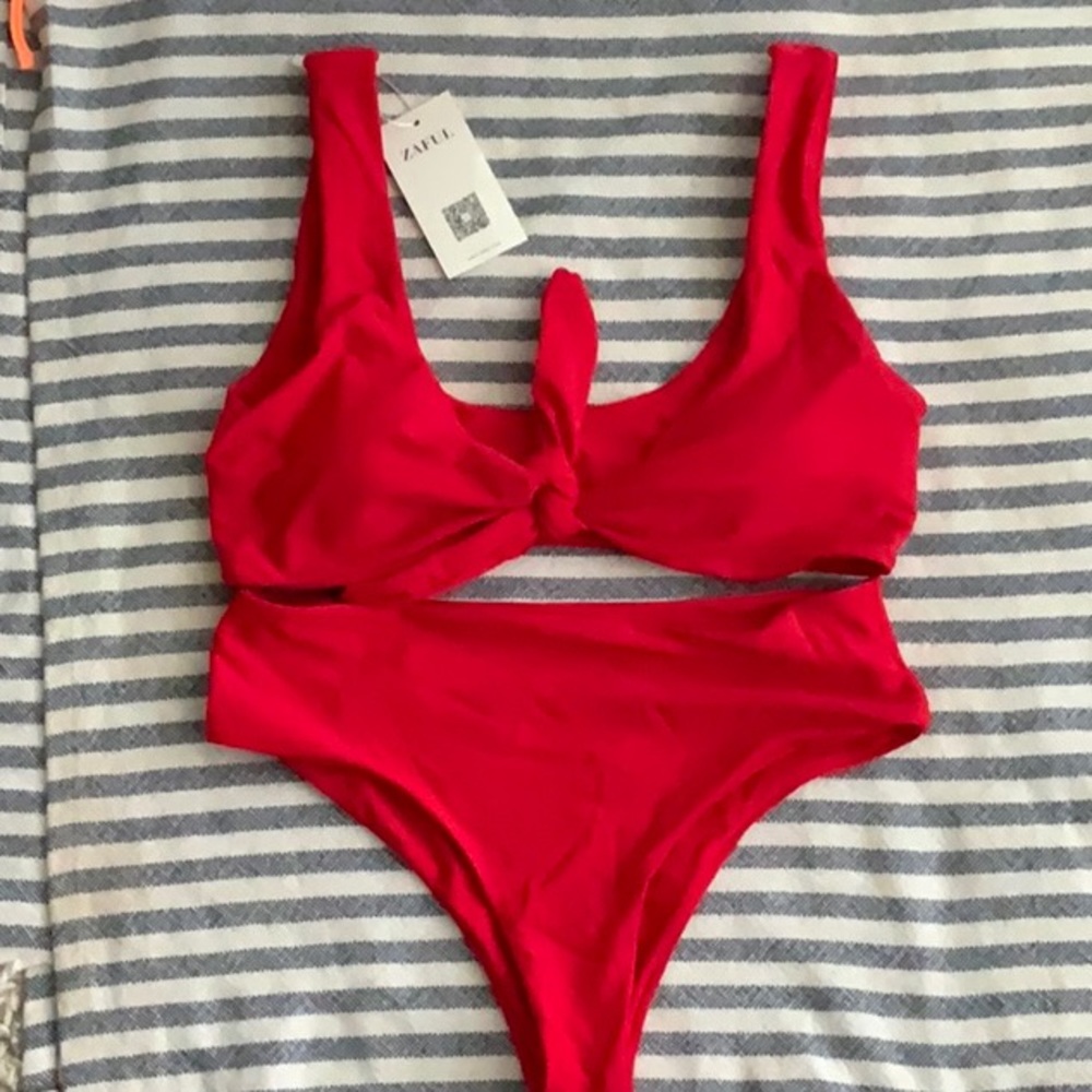 Zaful Red tie front bikini